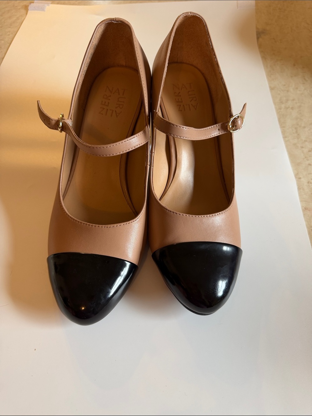 Naturalizer Two-Tone Mary Jane Pumps in Blush and Black
